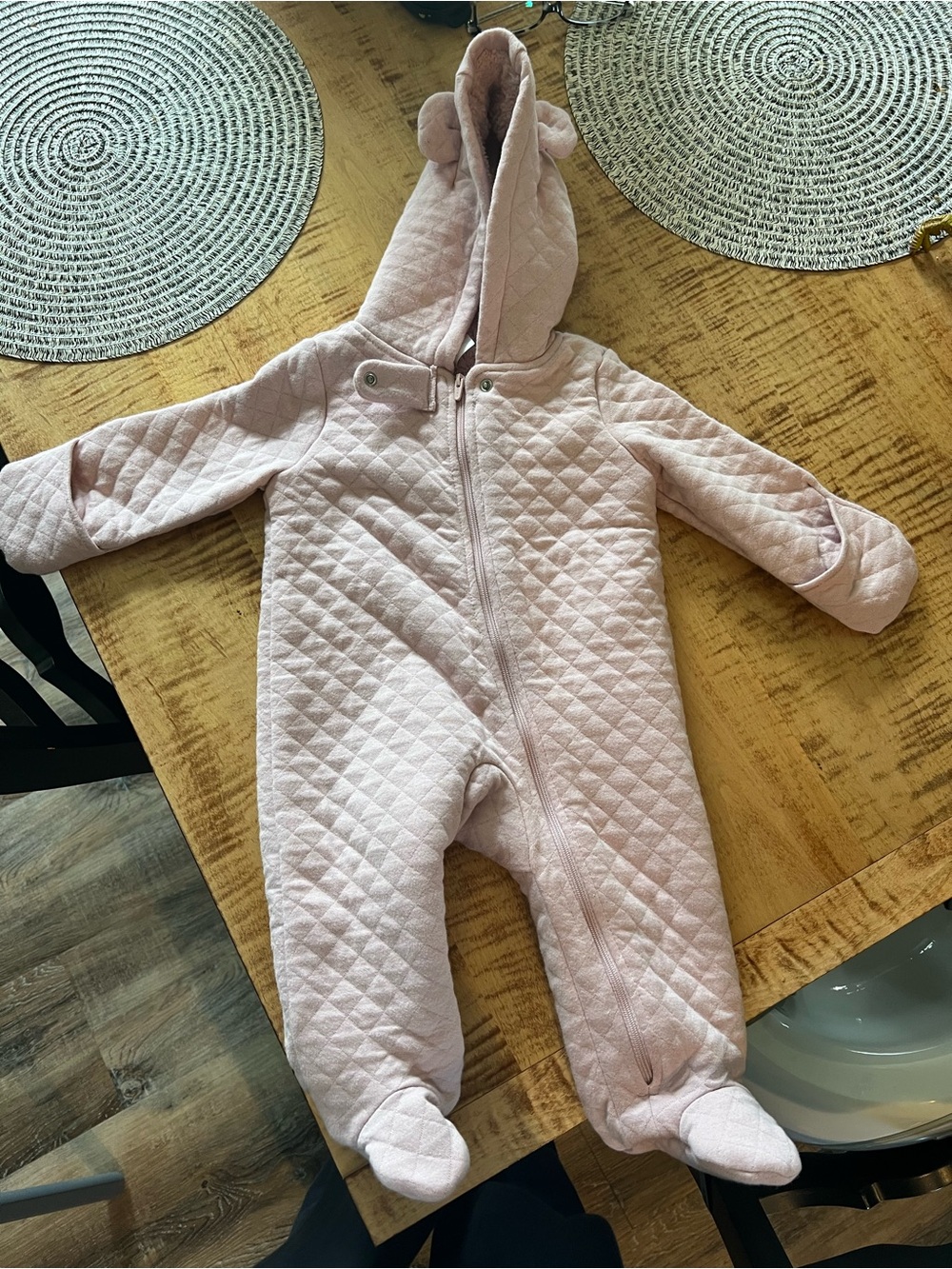 Carter's Quilted Hooded Footie in Pale Pink